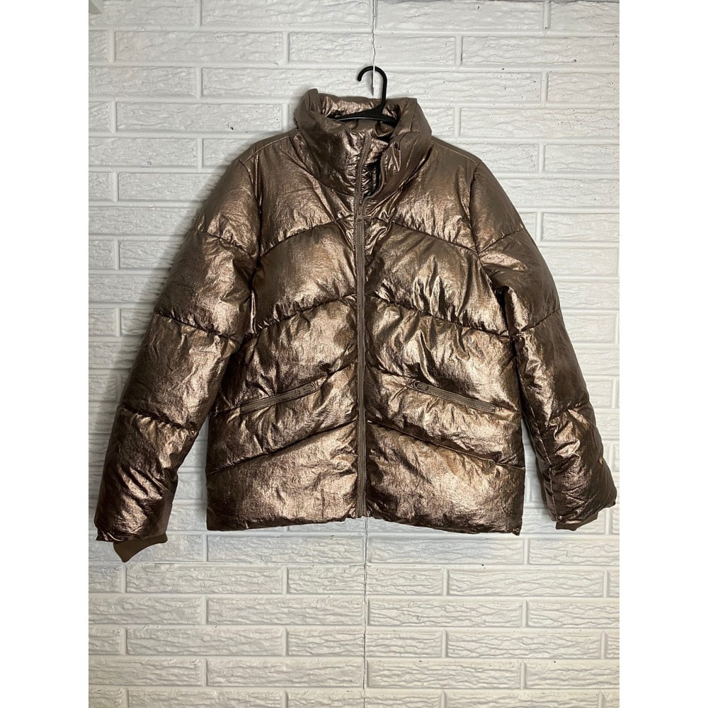 Carre Noir bronze metallic puffer coat women's size medium full‎ zip cozy winter
